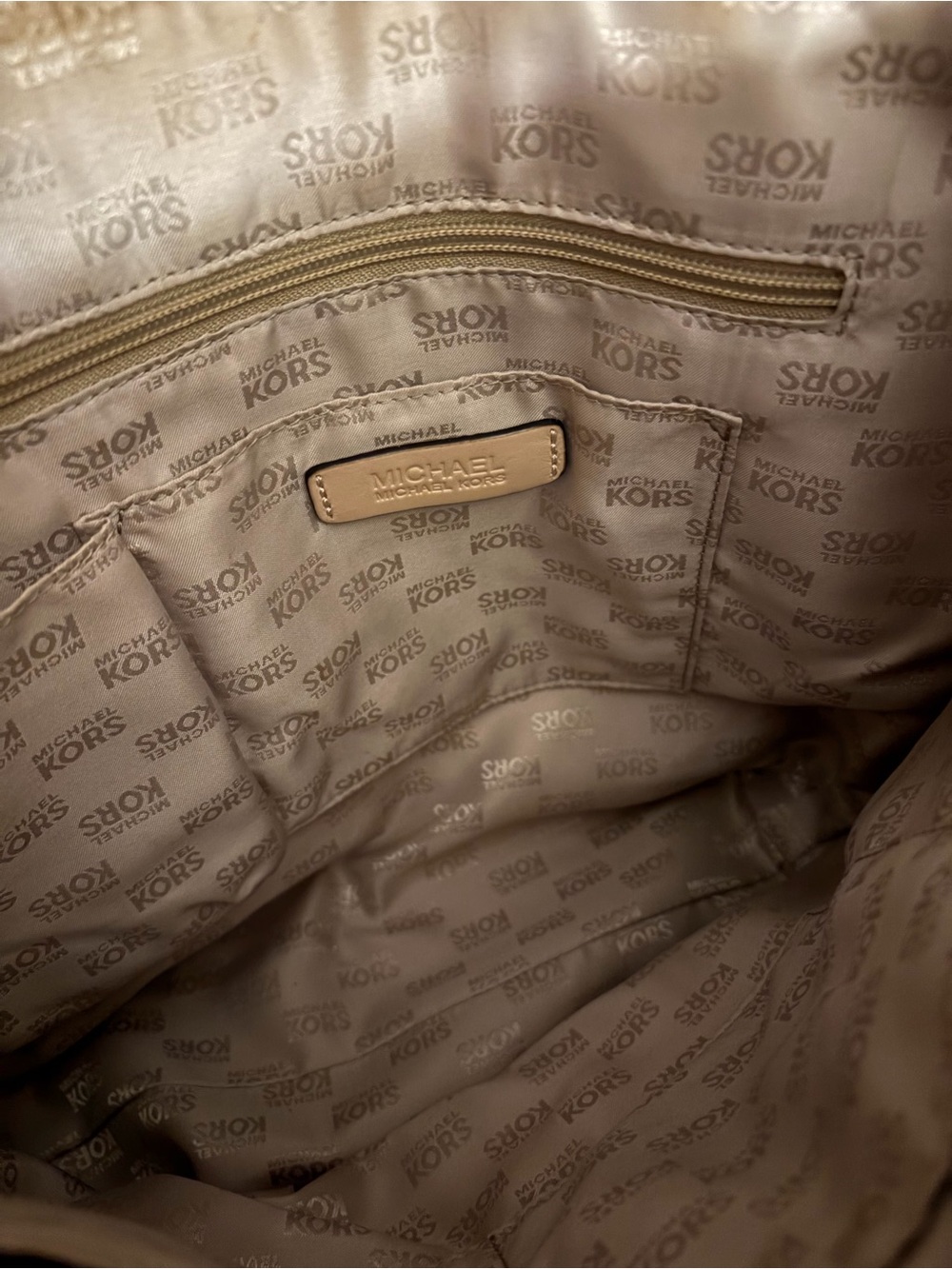 Michael Kors Beige Logo Tote with Gold Charm - Picture 3 of 3